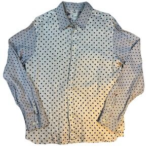 120% Lino Linen Italian Men's Polka Dot Button‎ Up Luxury
